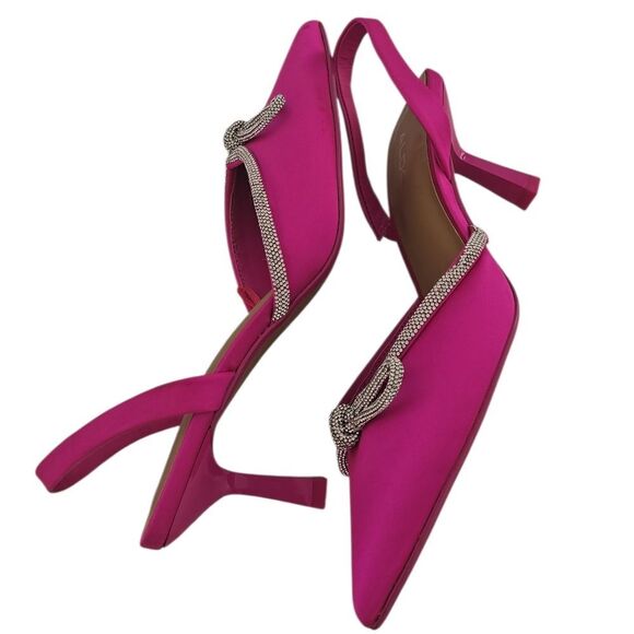 New- Aldo Pink Satin Effect Crystal Rhinestone Bow Slingback LacqueredHeels - Picture 12 of 12